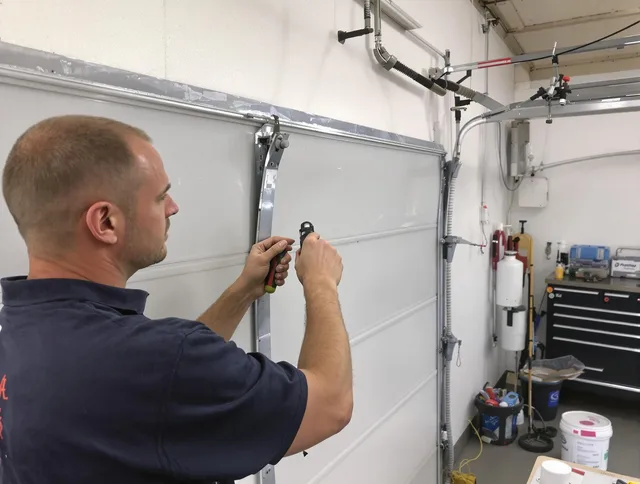 Before and after garage door dent repair by Columbus Garage Door Repair in Columbus
