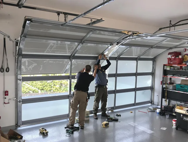 Columbus Garage Door Repair expert performing precise panel replacement on Columbus garage door